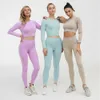 Costine SeamlYoga Set 2 pezzi Set FitnClothing Manica lunga Crop Top Vita alta Sport Legging Abbigliamento da allenamento per le donne X0629