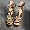 Real Photos Handmade Ladies High Heeled Sandals Multicolored Patchwork Leather Sexy Evening Party Prom Large Size Fashion Summer Shoes D603