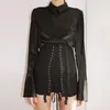 Skirts 2022 Vintage Lace Up Black Skirt Punk Metal Patchwork High Waist Women Streetwear Bodycon Eyelet Bandage