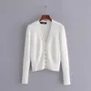 ZA Women White Mohair Button Solid Knitted Cardigan Sweater Slim Fit V-Neck Long Sleeve Ladies Fashion Autumn 211007