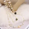 Chaînes longues collier de perles de camélia pour femmes fleur double couche Collane Lunghe Donna Maxi fête bijoux cadeau