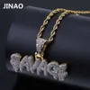 JINAO Men's Iced Out SAVAGE Pendant Necklace Gold Color Plated Micro Pave AAA Cubic Zircon Hip Hop Gems Druzy Jewelry Gifts X0509