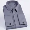 Qualité rose hommes français boutons de manchette chemise hommes chemise à manches longues décontracté mâle marque chemises Slim Fit français manchette chemises habillées P0812