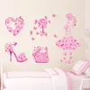 Colorful Flower Girl Bag Shoes Butterflies Wall Stickers Fior Kids Rooms Heart Wall Decals Girl's Bedroom Decor Mural Poster 210420