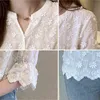 Moda Lady's Koszula Lato Stereoskopowe Haftowane Biała Czysta Bawełniana Bluzka Kwiatowy Krótki Rękaw Woman 9638 210508
