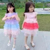 Summer Little Girls Costume Rainbow Layered Tutu Dress Fashion Toddler Children Princess Dresses Party Birthday Clothes 210715