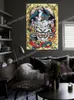 Geister-Schädel-Tattoo-Kunst-Poster, Flagge, Banner, Heimdekoration, hängende Flaggen, 4 Ösen in den Ecken, 3 x 5 Fuß, 96 x 144 cm, inspirierende Wanddekoration