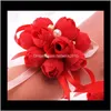 Dekorativa kransar Festliga tillbehör Hem Garden Drop Leverans 2021 Wholsese Wrist Cor Bridesmaid Sisters Hand Artificial Silk Lace Bride F