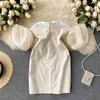 Vintage off shoulder dress sexy off-shoulder for womens puff sleeves with chest pad straps Slim-fit hip vestidos 210420