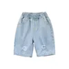 Pojkar sommar tunn rippad knä längd denim byxor barn koreanska stil casual lösa shorts 210615