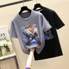 Storstorlek Kvinnor Sommar Tunn Bomull T-shirt Kortärmad O Neck Bow Harajuku Diamond Loose Tshirt Kvinnlig Top Tee 210604