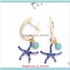 Dangle Chandelier Jewelrytv Series avec le même paragraphe 925 Sier Needle Boucles d'oreilles Femme Starfish Blue Wild Temperament Five-Pointed Sta