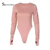 Jumpsuit Jesień Z Długim Rękawem Suede Pink Body Body Ladies High Cut Seksowne Body Kobiety Ubrania Zima One Piece Streetwear Stroje Damskie