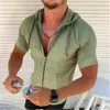 Streetwear Casual Koszulki z krótkim rękawem Summer Beach Męskie z suwakiem Homme Slim Fit Do Solid Color Bluzka