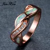 Trouwringen JUNXIN Prachtige Rose Gold Filled Crossed Voor Vrouwen Zirkoon Oceaan BlueWhite Fire Opal Ring Kerstcadeaus3520816