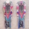 Bikini Cover-ups Boho Deep V-neck Summer Beach Dress Chiffon Tunic Women Plus Size Sexy Wear Swim Suit Cover Up Q1131 210420