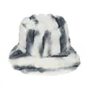 New Tie Dye Stripe Plush Fishing Caps Panama Bob Fisherman Gorros Warm Soft Faux Fur Winter Bucket Hat For Women Girls Ladies