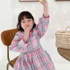 Cute Grid Spring Summer Girls Dresses Kids Toddler School Uniform Dresses 2021 Pink Green Children Clothes High Quality Q0716