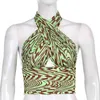 PaiSley Parted Y2K Halter Crops Tops для девочек, пустых сексуальных женщин Летняя Без спинки полосатая вечеринка рубашка Tee танк Beachwear 210415