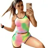 Taglie forti 2XL Completi estivi tie dye Tute jogger donna tute elastiche canotta senza maniche + pantaloncini fitness set due pezzi abbigliamento sportivo tute casual 4838