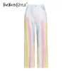 Pantaloni casual tie-dye per donna a vita alta Jeans dritti colorati a vita alta Moda primavera femminile 210521