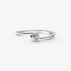 Bijoux fins Authentique Bague en Argent Sterling 925 Fit Pandora Charm Clear Tilted Heart Solitaire Anneaux Mode Fiançailles DIY Anneaux De Mariage