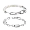 ME Link Chain Cultured Pearl Bransoletka dla kobiet Girl Prezent Reail 925 Srebrne regulowane kręgi owalne Trend biżuterii 22030999143989