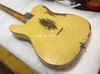 Masterbuilt Heavy Relic Yellow Jeff 1953 E-Gitarre, Eschenkorpus, Ahornhalsgriffbrett, 3-Sattel-Steg, schwarzes Schlagbrett