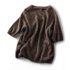 カシミヤのシャツファッション半袖ディープVセータースプリングレディースブラウス夏のオフィストップブルスマザー13888 210508