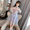 Vestidos para crianças para meninas em estilo chinês bordado crianças vestido de festa de malha roupas infantis 210528