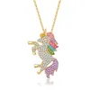 Cute Cat unicorn Pendant Necklace for Women Girls Children Fashion Colorful Crystal Cartoon Animal Necklaces Jewelry Gifts