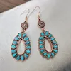 Vintage Teardrop Turquoises Stone Dangle Earrings Ethnic Ancient Red Copper Metal Hollow Water Drop Jewelry & Chandelier