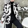 Jesień mężczyźni vintage czarny biały nadruk swobodny garnitur płaszcz płaszcza męska streetwear hip hop krowa wydrukowana luźna płaszcz męskie garnitury 2620