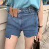 Retro Ripped Denim Spodenki Skórzane Patchwork Summer Beach Seksowne Asymetryczne Krótkie Mini Jeans Plus Size 210601