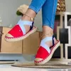 Zomer gestreepte platform sandalen wiggen schoenen voor vrouwen touw bodem dames espadrilles platte slip op canvas visser