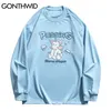 Magliette Ricamo Cartoon Unicorno Manica lunga Tee Shirts Harajuku Moda Cotone Allentato Streetwear Hip Hop Casual Top 210602
