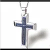 Necklaces & Pendants Jewelrymen Cross Pendant Necklace Stainless Steel Sier Chain Fashion Jewelry Blue Black Double Bible Design Punk Hip Ho