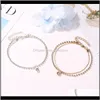 Bracelets de cheville bijoux livraison directe 2021 deux couches bracelet de cheville cristal serti boule charme serpent bambou perle or Sier plaqué avec chaîne d'extension homard C