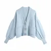 Cardigan lavorato a maglia con maniche a lanterna da donna casual Spring Fashion Ladies Warm Soft Maglione Female Chic Diamond Button Top 210515