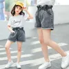 Adolescentes Meninas Alto Cintura Calças de Jeans Shorts Pure Blue Denim Crianças para Calças Soltas Solta Moda Todithler Roupas 210622