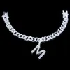 Stonefans 26 Alfabetet Rhinestone Chain Brev Kvinnor Män Hip Hop Iced Out Kubanska Anklet Hängsmycke Silver Färg Smycken