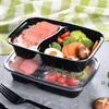 NEW150Set/lot Plastic Disposable Bento Box Meal Storage Food Prep Lunch Box 2 Compartment Microwavable Containers Home Lunchbox EWD7640