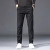 Зимние мужские теплые толстые повседневные брюки бизнес мода черный синий стрестительный флисовый офис тонкий брюки мужской бренд 210715