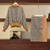 Plus Size Women's Autumn Fashionable Houndstooth Turtleneck Sweater Woolen Bag Hip Skirt Two-piece Suit HK197 210507