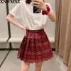 Harajuku mulheres saias com shorts de segurança Vermelho verde azul xadrez xadrez mini gótico punk menina bonito cintura alta plissada 210520