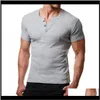 Tees S roupas vestuário entrega entrega 2021 T homens verão moda v pescoço manga curta camiseta Casual Slim Fit Metal botão Design Mens T-Sh