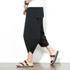 Solide hommes sarouel décontracté extérieur surdimensionné poche pantalons de survêtement hip hop mollet-longueur jogger pantalon large jambe harajuku streetwear 210524