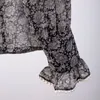 Kvinnor Grå Ruffles Chiffon Blouse Ruffled Long Puff Sleeve Slim High Waist Shirt Fashion Tide Sommar 7d001239 210421