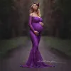 Lace Maternity Dresses Photography Props Sexy Off Shoulder Long Sleeve Maxi Pregnancy Dress Photo Shoot Pregnant Woman Clothes Q0713