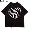 Coração de Zebra Streetwear homens t-shirt redondo pescoço de algodão para homens macho top preto branco 210603